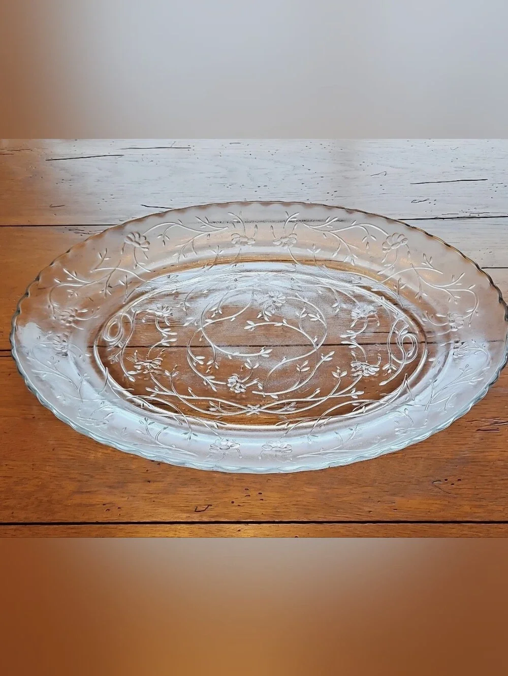 Princess House Clear Etched Floral Glass Platter